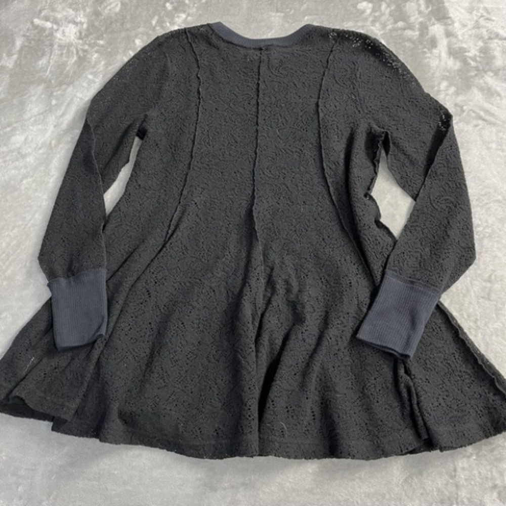 Black Lace-Texture Flared Cardigan - Women's Long Sleeve